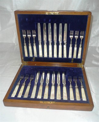 Lot 2 - Set of twelve silver and mother of pearl handled fruit knives