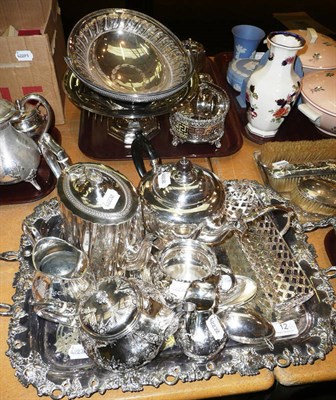 Lot 12 - An Elkington three piece teaset, a plated tray and sundry plated ware