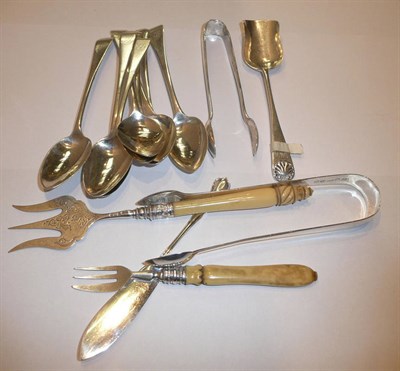 Lot 48 - Fourteen assorted items of silver flatware including teaspoons, a sugar tong etc