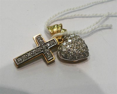 Lot 73 - An 18ct gold diamond and pave-set heart pendant and a diamond-set cross stamped '750'