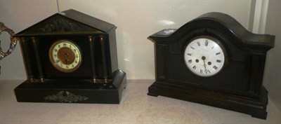 Lot 149 - A black slate mantel clock and another