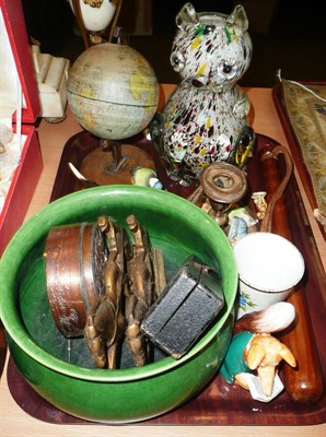 Lot 169 - A globe, ornaments and a truncheon, etc on a tray