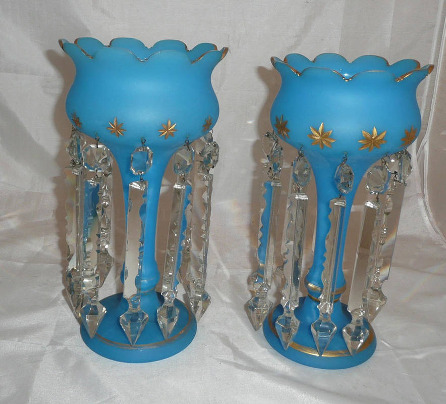 Lot 193 - A pair of Victorian blue glass lustres (two