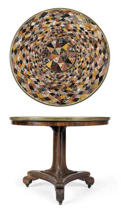 Lot 1179 - A Regency Rosewood, Specimen Marble and Brass Bound Centre Table, early 19th century, the...