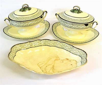 Lot 7 - A Pair of Wedgwood Creamware Sauce Tureens and Covers, circa 1790, of oval form with scroll handles