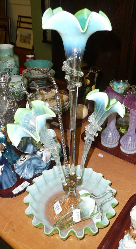 Lot 435 - Victorian green glass epergne