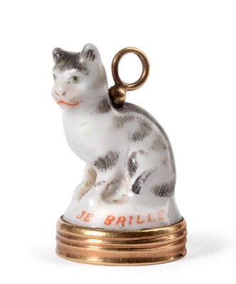 Lot 11 - A St James's (Charles Gouyn) Porcelain Seal, circa 1755, as a seated cat with naturalistic...