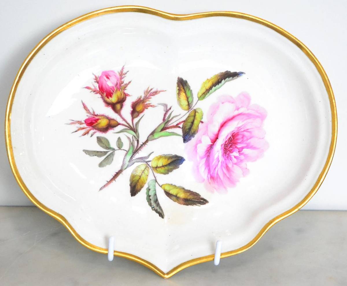 Lot 17 - A Derby Porcelain Botanical Dessert Dish, circa 1800, painted with  "cabbage rose " within a...