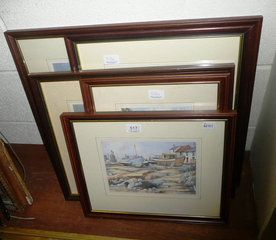 Lot 517 - Five watercolours by Alan Bamford depicting buildings, tugs etc