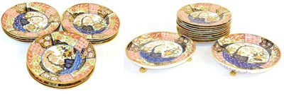 Lot 19 - An English Porcelain Dessert Service, circa 1810, painted in Imari type colours with a fenced...