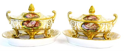 Lot 20 - A Pair of English Porcelain Sauce Tureens, Covers and Stands, circa 1810, of urn shape with...