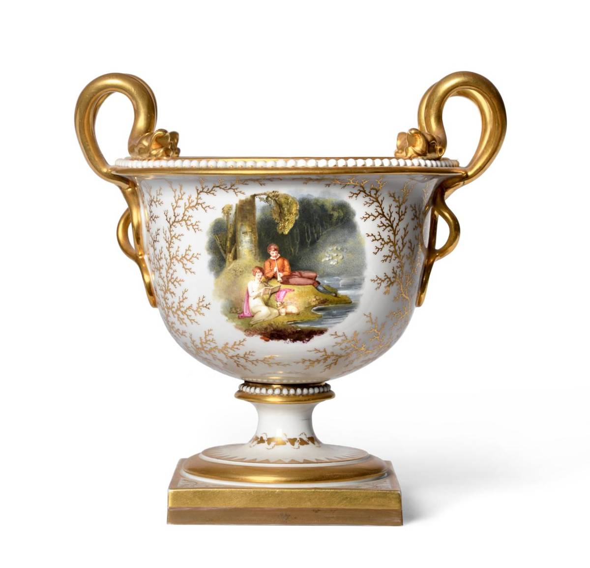 Lot 21 - A Flight, Barr & Barr Worcester Porcelain Urn Shaped Vase, circa 1815, with twin serpent...