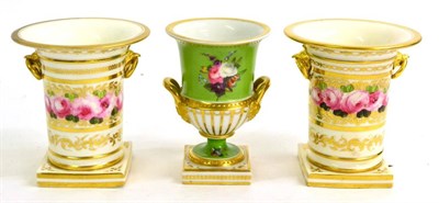 Lot 25 - A Pair of English Porcelain Vases, circa 1820, of cylindrical form with flared rims and ring...