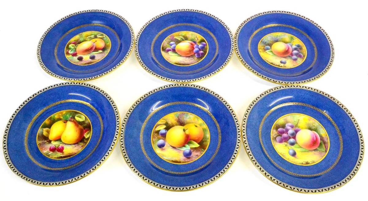 Lot 32 - A Set of Six Wedgwood Fruit Painted Dessert Plates, circa 1910, each decorated with a still life of
