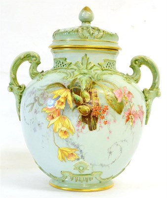Lot 34 - A Royal Worcester Porcelain Pot Pourri Vase and Cover, 1894, of ovoid form with conical knop...