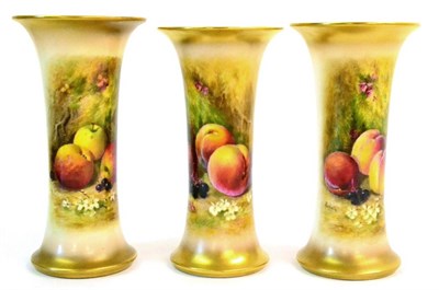 Lot 42 - A Matched Set of Three Royal Worcester Porcelain Beaker Vases, 1926, 1927 and 1931, painted by...