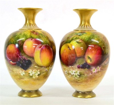 Lot 44 - A Pair of Royal Worcester Porcelain Ovoid Vases, circa 1930, painted by William Ricketts with still