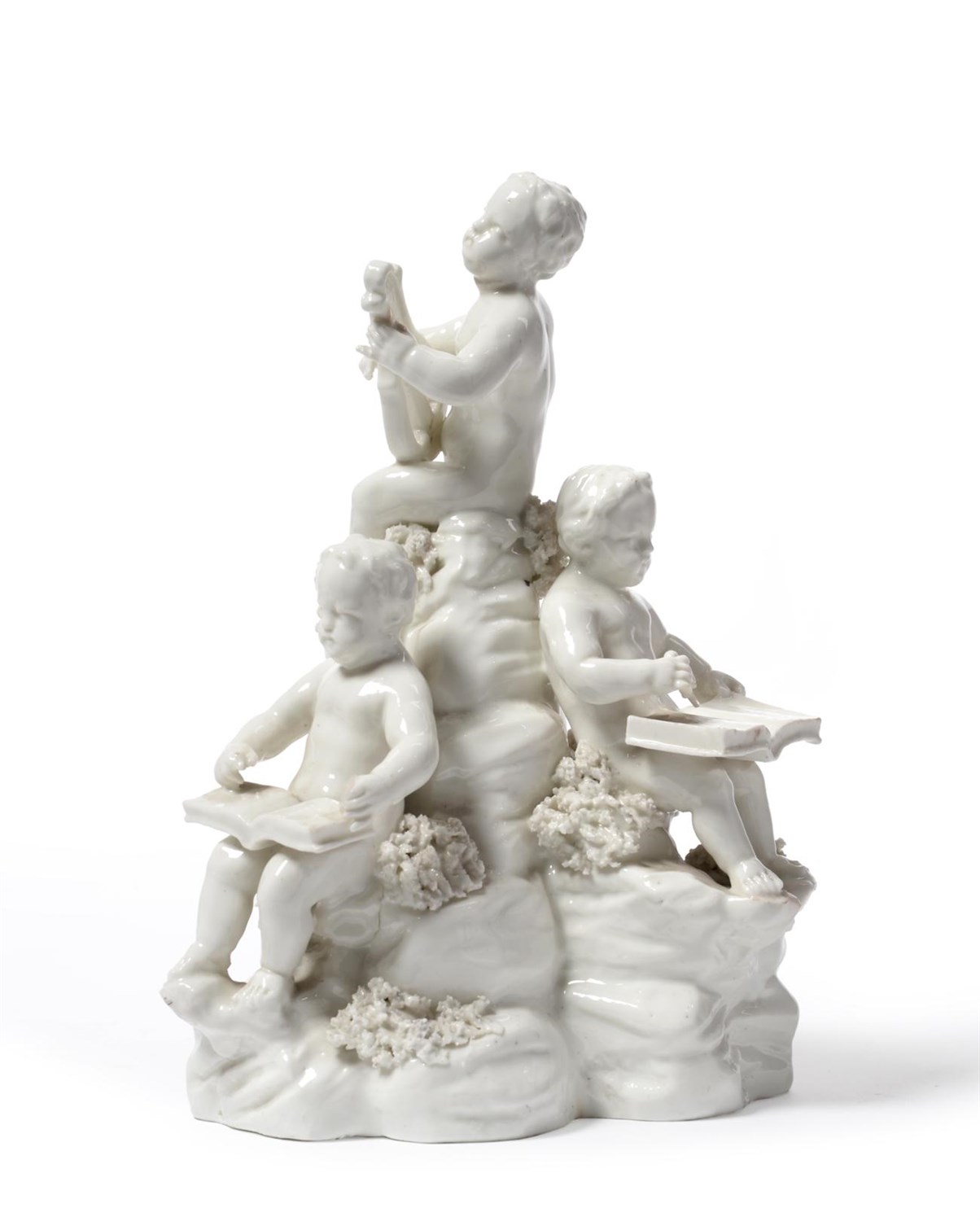 Lot 52 - A Continental White Porcelain Figure Group, possibly Italian, circa 1770, as four putti playing...