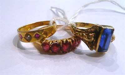 Lot 26 - A gold five stone ring and two others