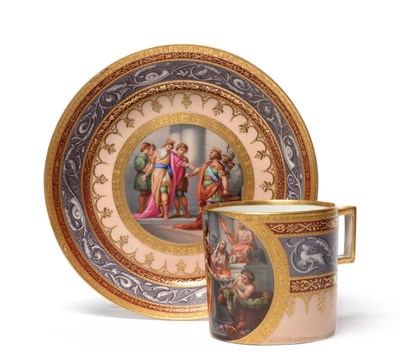 Lot 55 - A Vienna Porcelain Coffee Can and Saucer, 1815, painted with classical scenes within gilt...