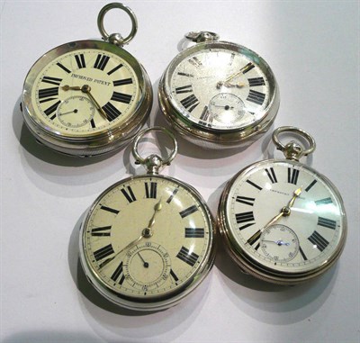 Lot 55 - Four open faced silver pocket watches