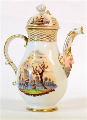 Lot 56 - A Berlin Porcelain Small Coffee Pot and Cover, 19th century, of baluster form with mask spout...