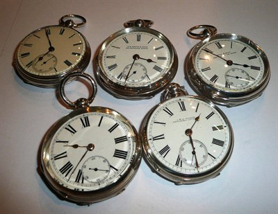 Lot 57 - Five silver open faced pocket watches