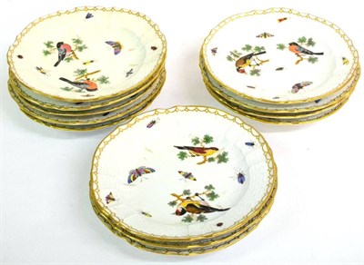 Lot 57 - A Set of Twelve Meissen Porcelain Plates, late 19th century, outside decorated with birds in...