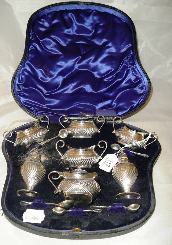 Lot 113 - Silver condiment set in fitted case