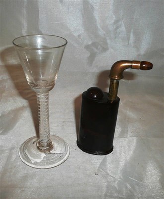 Lot 123 - An 18th century double series opaque twist stem glass and a Victorian faux tortoiseshell...