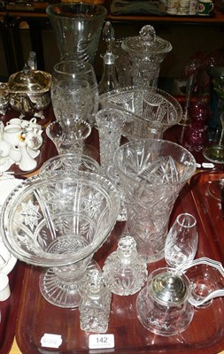 Lot 142 - Two trays of cut glass including an engraved celery vase