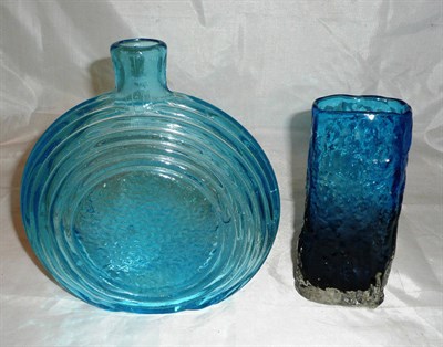 Lot 155 - A Whitefriars blue glass ribbed vase and another