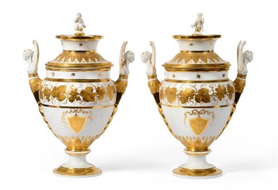 Lot 66 - A Pair of Paris Porcelain Urn Shaped Fruit Coolers, Covers and Liners, 19th century, with...