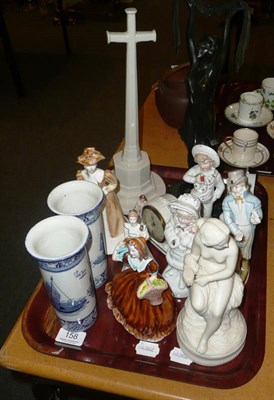 Lot 158 - Tray of ornaments, Parian figure, fairings, Lorna Bailey china crucifix etc