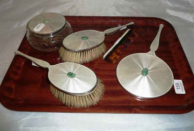 Lot 159 - Five piece silver and enamel dressing table brush set
