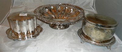 Lot 167 - Two plated biscuit boxes and an oval basket