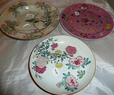 Lot 174 - Three Chinese famille rose plates