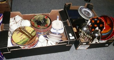 Lot 181 - Three boxes of decorative ceramics, collectors plate, Sykes hydrometer etc