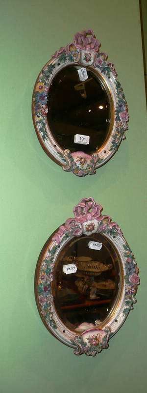 Lot 191 - Two Dresden encrusted mirrors