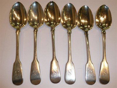 Lot 207 - Six Georgian silver table spoons engraved S, approximately 15oz