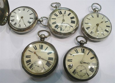 Lot 226 - Four silver open faced pocket watches and a silver full hunter pocket watch