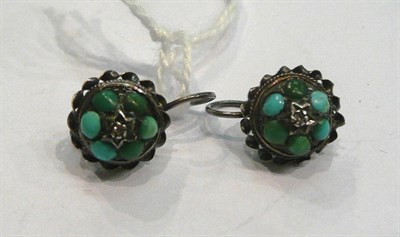 Lot 241 - A pair of turquoise and diamond earrings