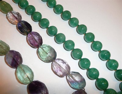 Lot 246 - A jade type bead necklace and a fluorite necklace