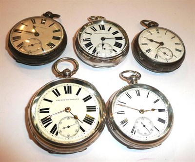 Lot 249 - Five open faced silver pocket watches