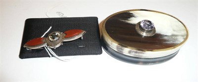 Lot 250 - Scottish agate and Cairngorm brooch and an amethyst set horn box