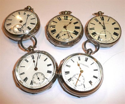 Lot 253 - Five silver open faced pocket watches