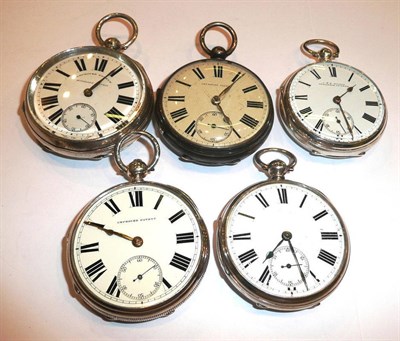 Lot 254 - Five open faced silver pocket watches