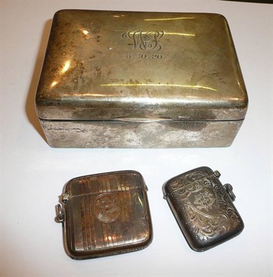 Lot 259 - Two silver vesta cases and a silver cigarette box