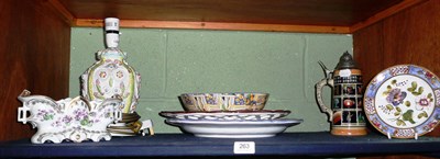 Lot 263 - A lamp, three Portuguese plates, stem vase, a stein and a bowl