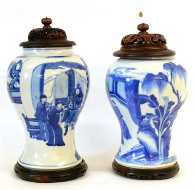 Lot 77 - A Chinese Porcelain Baluster Jar, Kangxi, painted in underglaze blue with a dignitary and...
